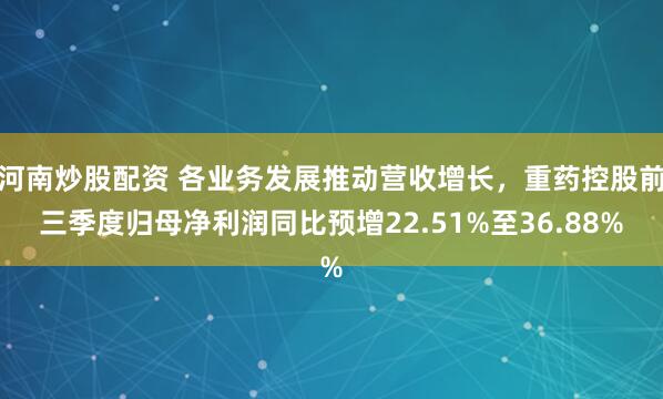 河南炒股配资 各业务发展推动营收增长，重药控股前三季度归母净利润同比预增22.51%至36.88%